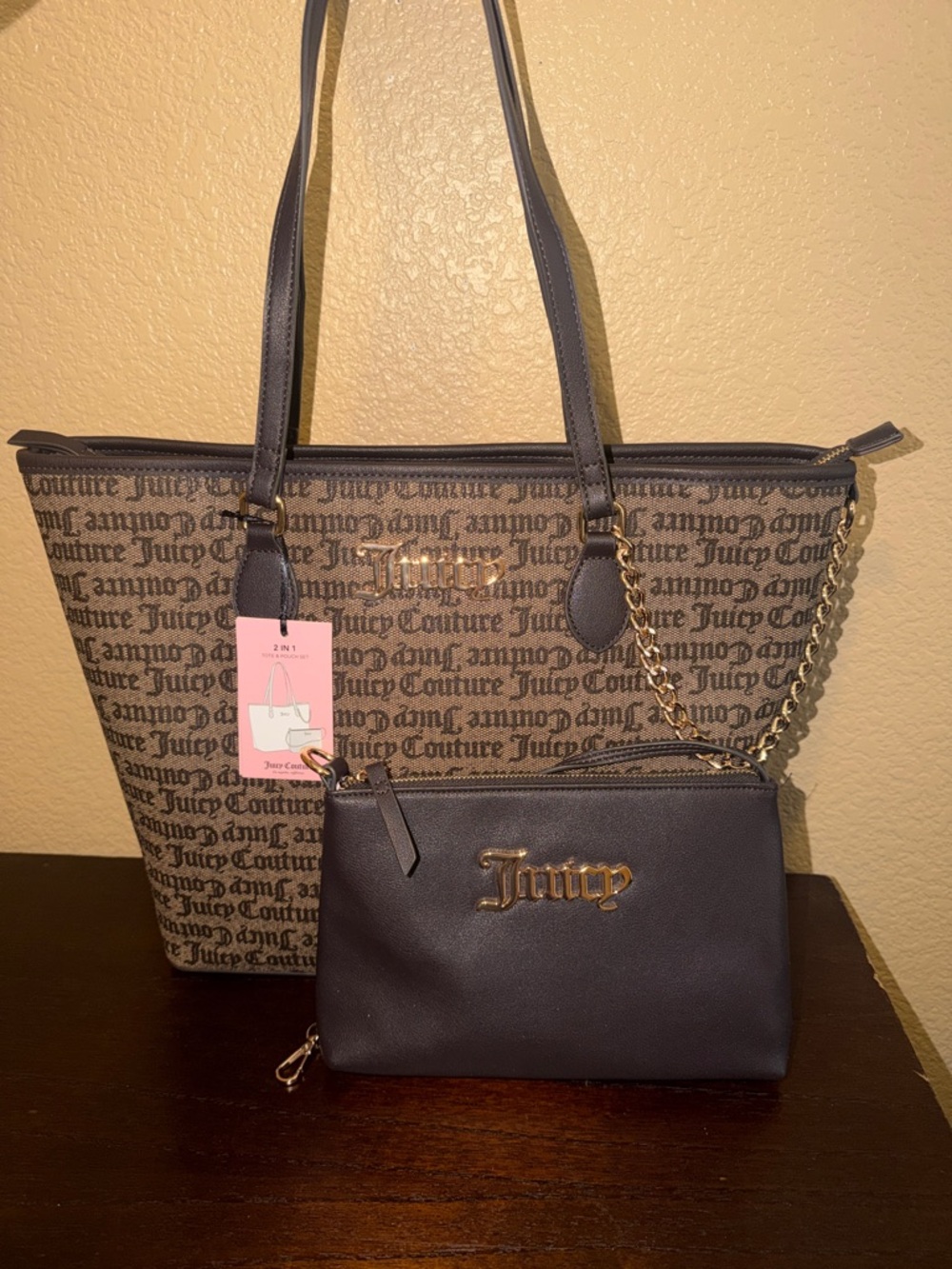 Juicy Couture Women's 2-in-1 Brown Logo Tote and Wristlet